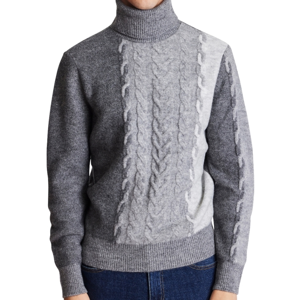 NWT Paisley & Gray TRICOLOR CABLE TURTLENECK Size M- TRI GREY - Picture 2 of 9